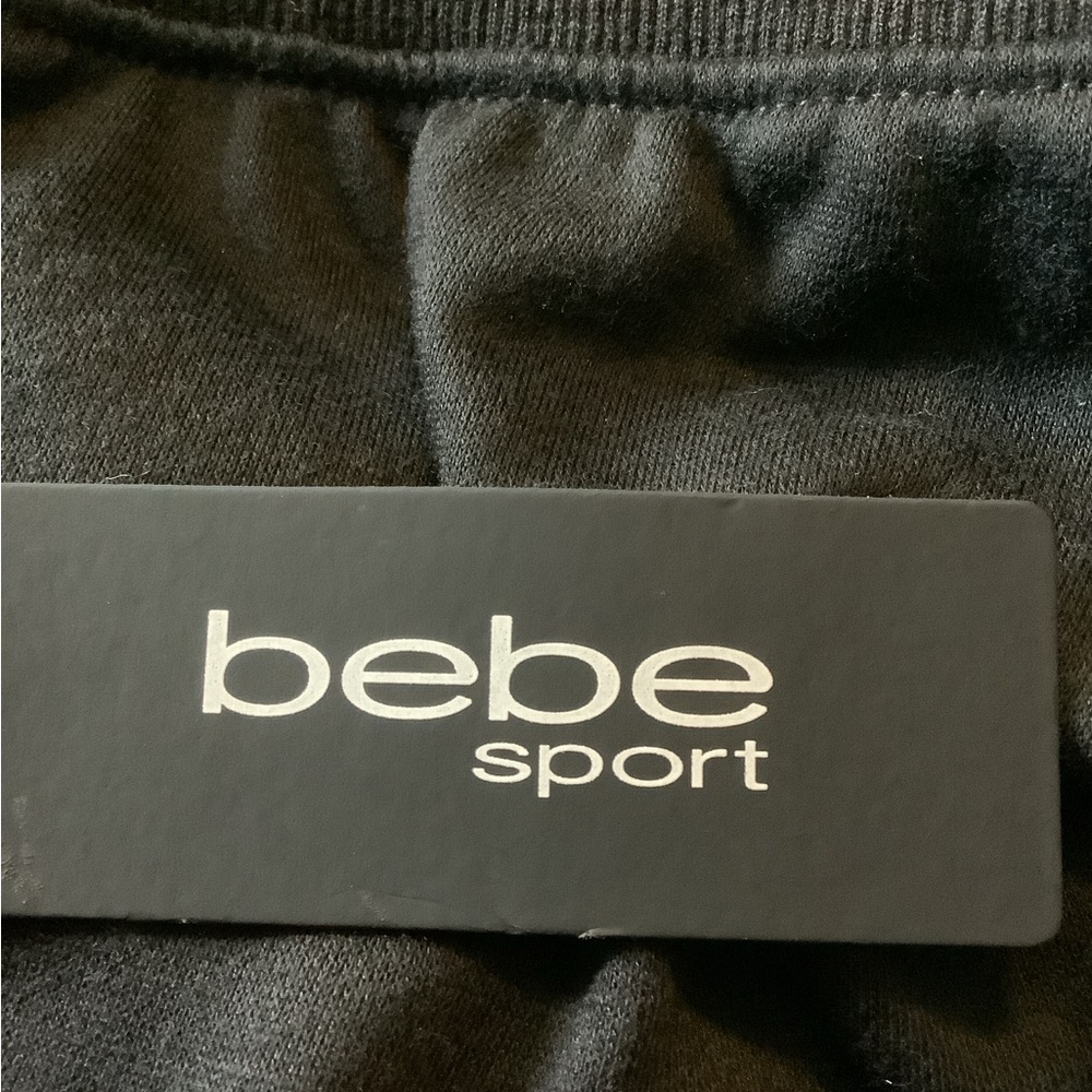 LOWEST🌺 NWT BEBE SPORT BLACK FLEECE MULTICOLOR LOGO JOGGER PANTS - Picture 2 of 13
